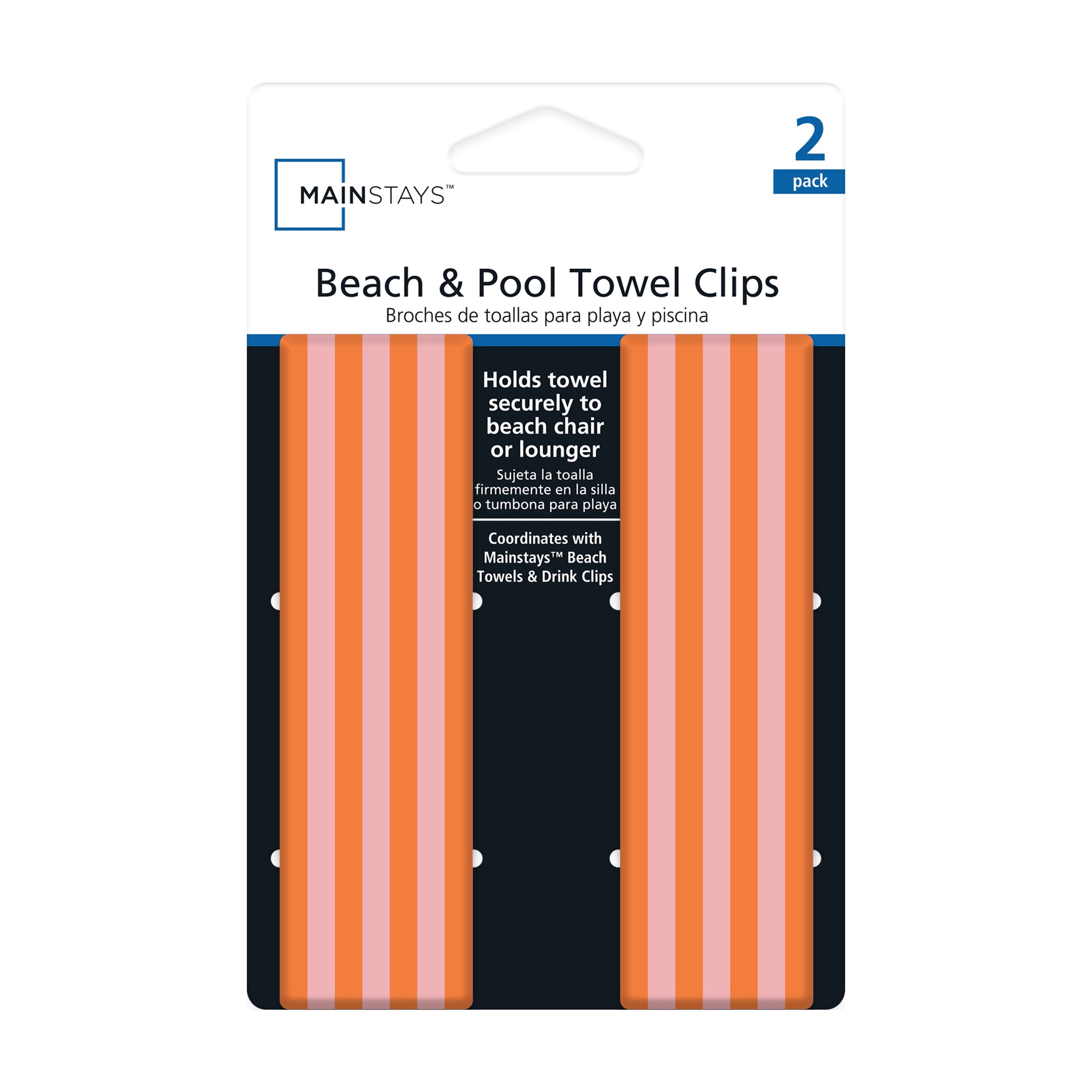 Mainstays Orange and Pink Stripe beach Towel Clips