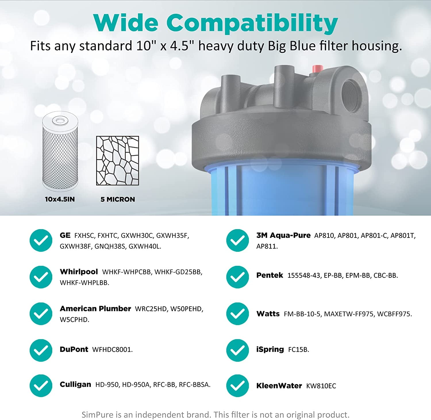 SimPure Whole House Sediment Water Filter, 4.5" x 10" Big Activated Carbon Block Replacement Cartridge Coconut CTO Filter, 2 Pack