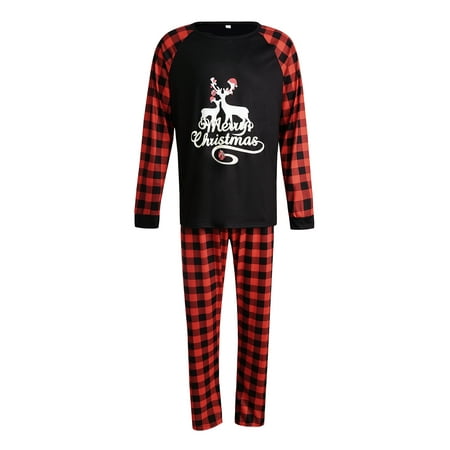 

hirigin Christmas Family Pajamas Set Letter Print Tops+Plaid Trousers/Romper