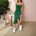 thumbnail image 4 of Simua Women's Summer Fashion Dress Sexy Spaghetti Strap Split Solid Color Backless Slim Midi Dress, 4 of 9