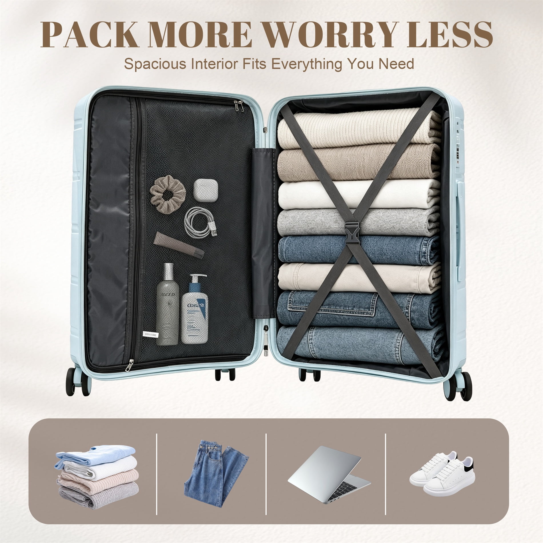 Alvantor 3 Piece Hardshell Luggage Set PP Hardside Suitcase with Iron Telescopic Handle Side Hook 20"24"28"(Mint Green)