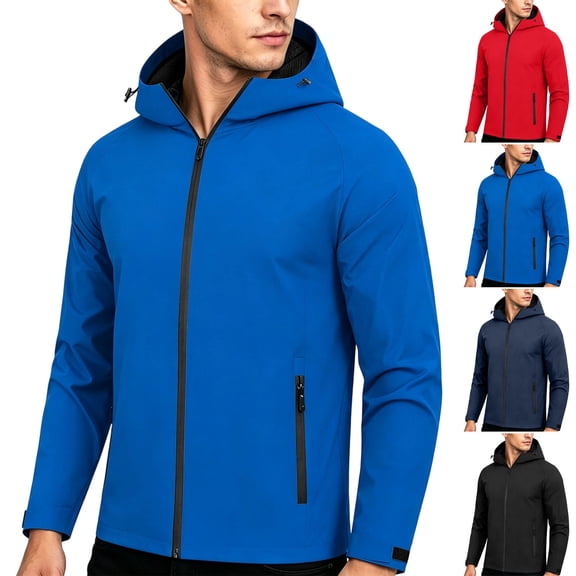 Men's Lightweight Windbreaker Waterproof Raincoat Hooded Jacket Casual Outdoor Active Zip Up Windproof Running Coat Red XL(XL)