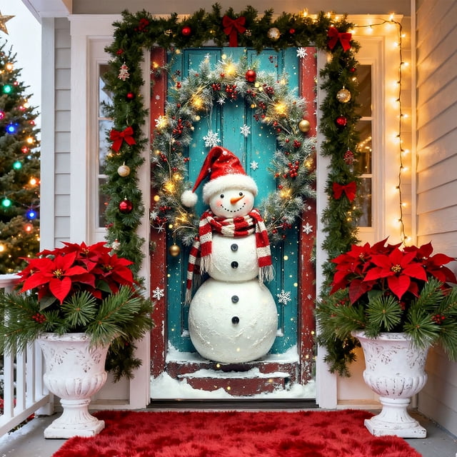 Cubrepuertas Navideño de Papá Noel de 90 X 180 Cm (35 X 72 Pulgadas) para Decoración Festiva | Tela de Poliéster Resistente | Fácil Instalación | Apto para Puertas Estándar | Multicolor | 1 Unidad