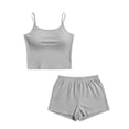 thumbnail image 5 of PRINxy Women's Solid Crew Neck Cami Pajama Set Sleeveless Top + Shorts Minimalist Daily Ladies Loungewear Gray M, 5 of 5
