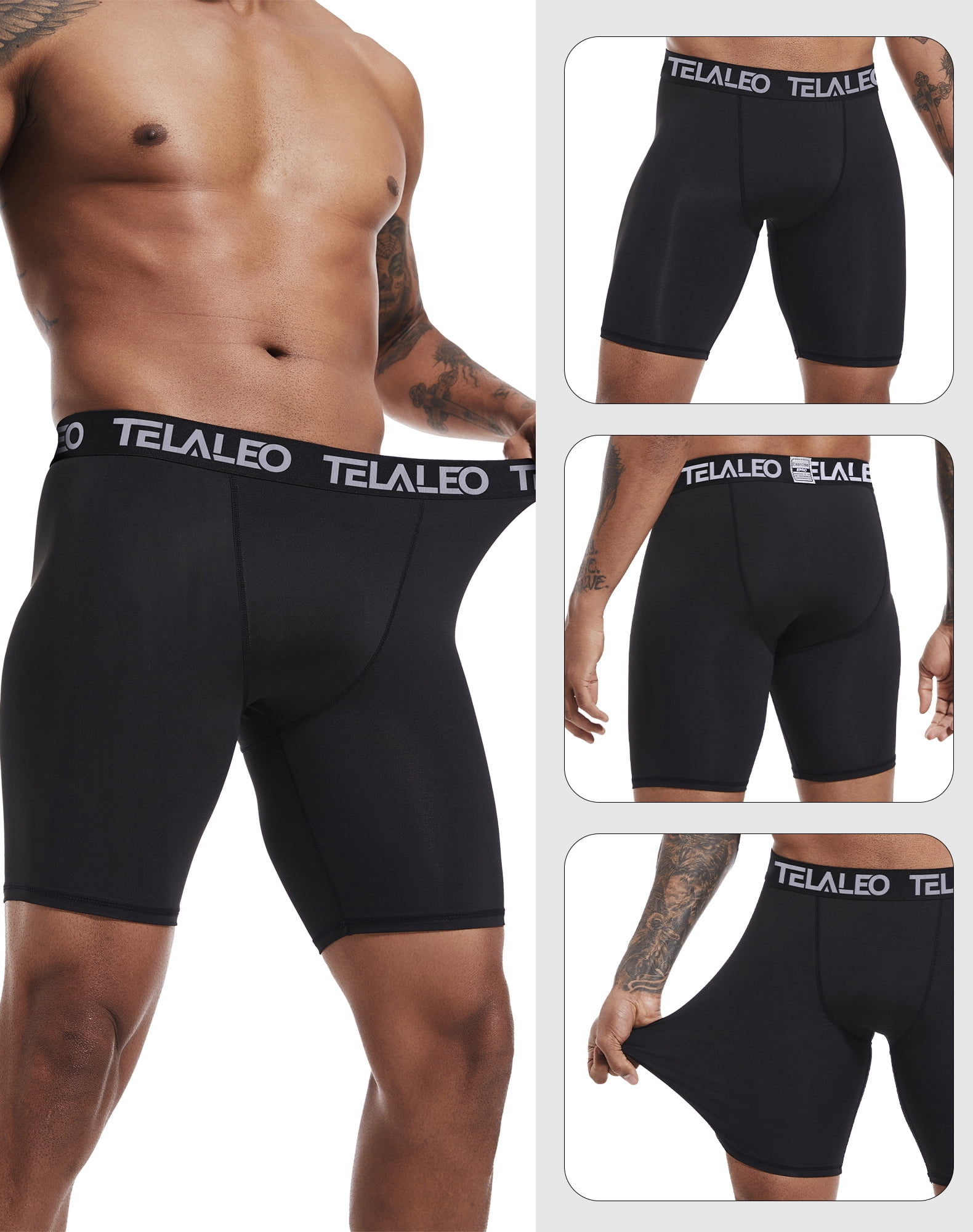 TELALEO Mens 5 Pack Athletic Shorts Workout Performance Underwear,2Black/2Blue/Grey,XXL