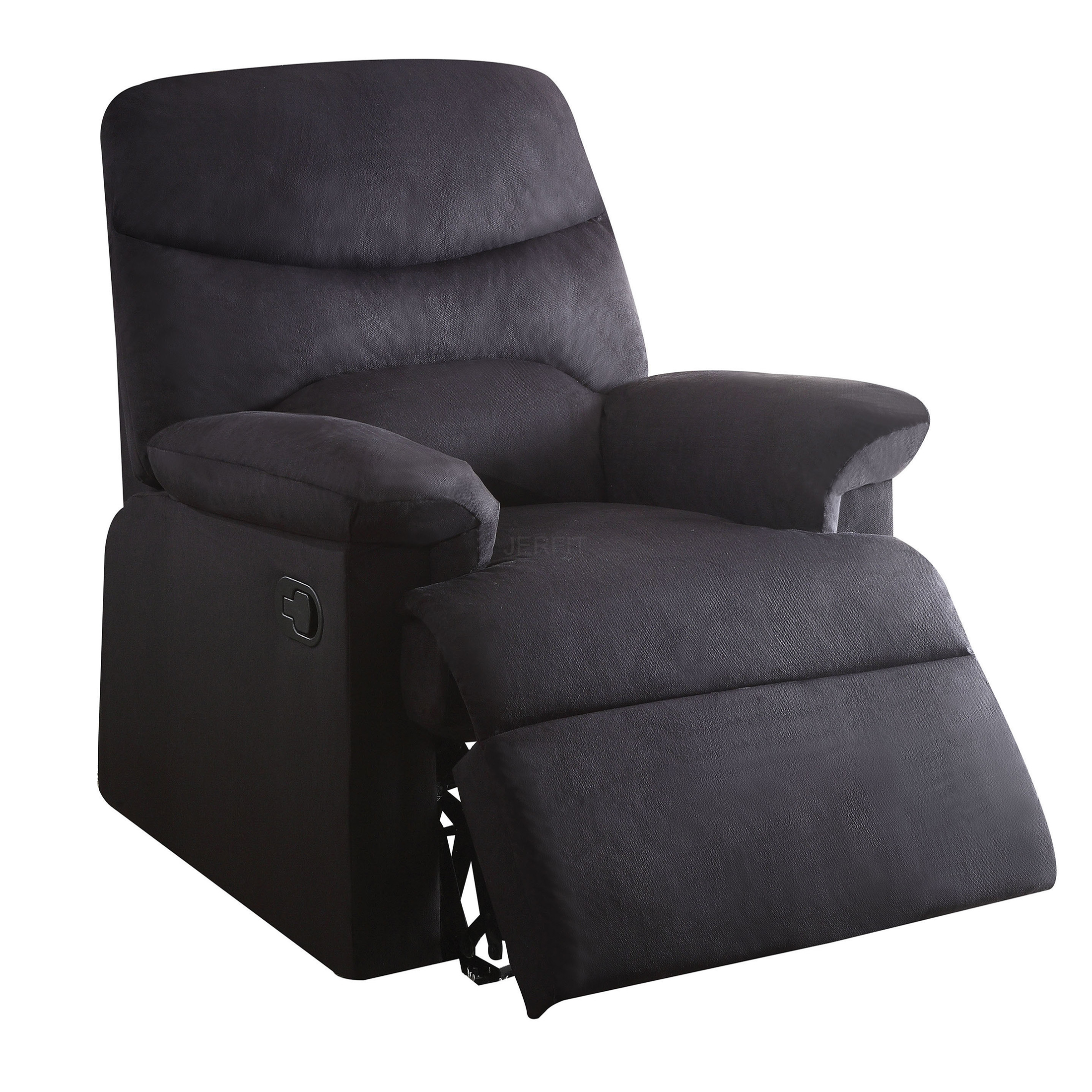JERFIT Modern Fabric Recliner Chair with Pillow Top Arms, Push Back Reclining Mechanism, and Wall Hugger Design for Living Room, Black