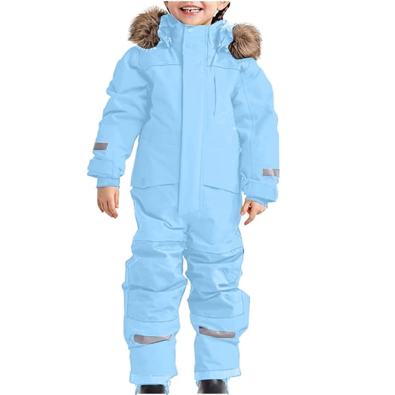 qelini Kids Snowsuits for Boys Girls Ski Suits Warm Insulated Hooded Outdoor Overalls Winter Thermal Outfits