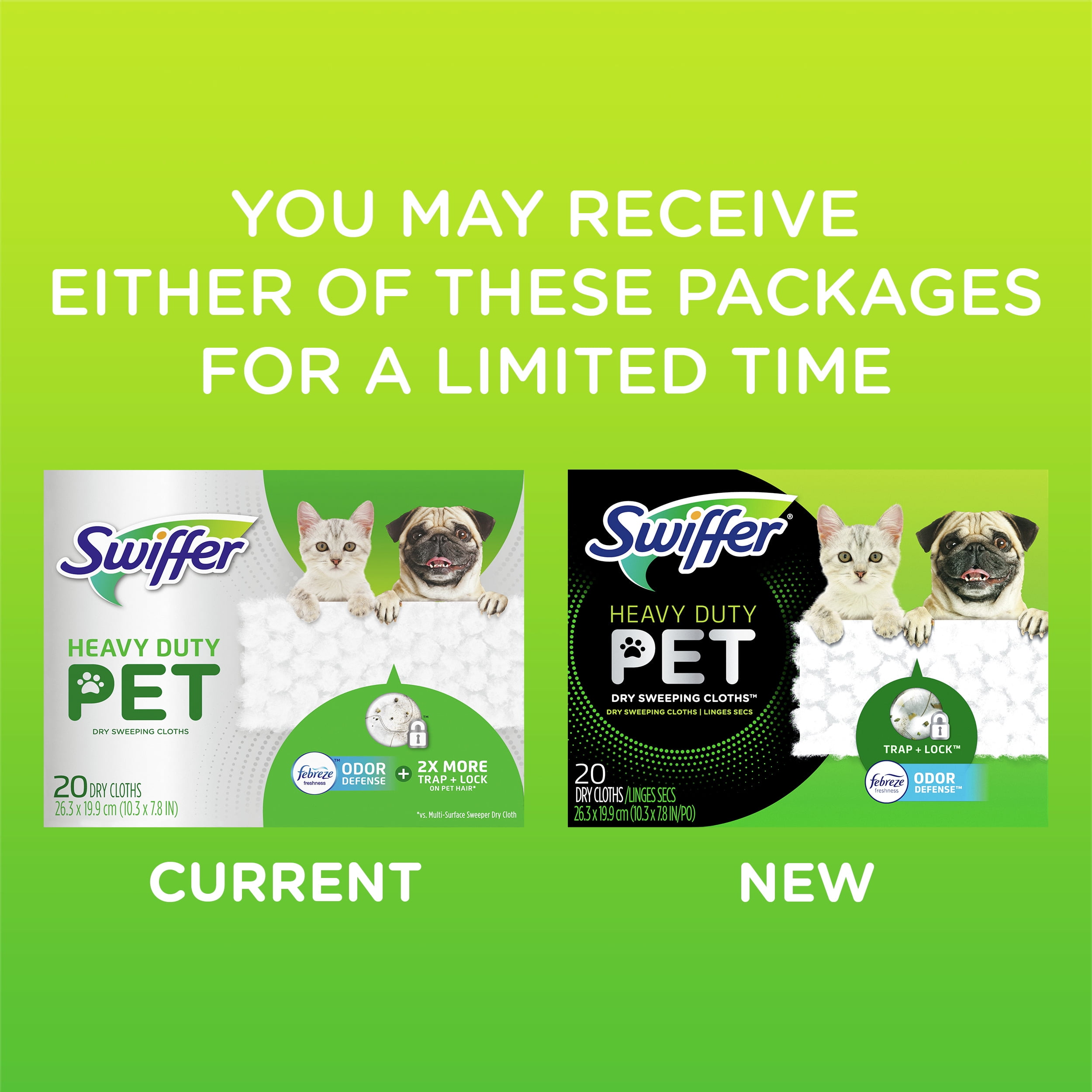 (2 pack) Swiffer Hair Magnet Heavy Duty Pet Refills, Odor Defense, 20 Count