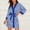 Blue, variant on Naittoop Women Satin Robe Ladies Silk Stripe Bathrobe Dressing Gown V-Neck Long Sleeve Belted Short Robes for Bride Bridesmaids