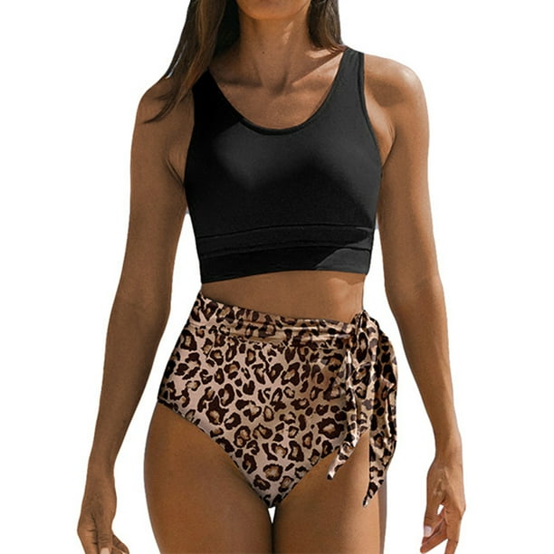 Conjunto de bikini para mujer, cintura alta, estampado floral, traje de baño de dos piezas con lazo lateral