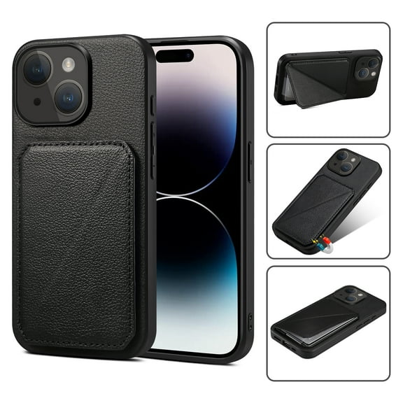 Mantto Case Compatible with iPhone 11, Hidden Wallet Credit Card Holder Slot Cover Design Back Pocket Classic Slim Premium Leather Hybrid Protective Bumper For iPhone 11, Black