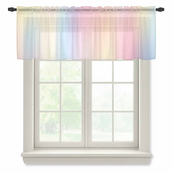Pink Purple Valance Curtains for Kitchen/Living Room/Bathroom/Bedroom Window, Rod Pocket Small Topper Half Short Window Curtains Voile Sheer Scarf, Modern Colorful Ombre Abstract Tie Dye Art 54"x18"