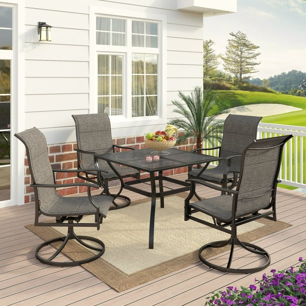MF Studio 5 Pieces Patio Dining Sets, 4 Swivel Metal Dining Chairs, 1