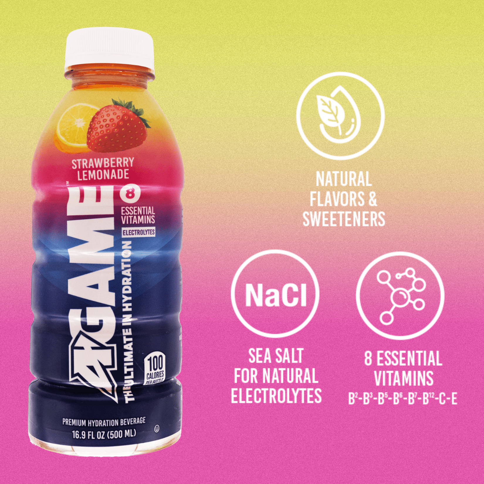 16.9oz A-GAME Beverages Strawberry Lemonade- Case of 12