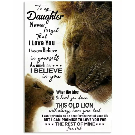 Kna Prints - To My Daughter Never Forget That I Love You Lion Poster Gift From Dad, UNFRAMED-8x12