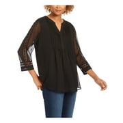 CHARTER CLUB Womens Black Sheer Sleeves 3/4 Sleeve V Neck Evening Top Petites PS
