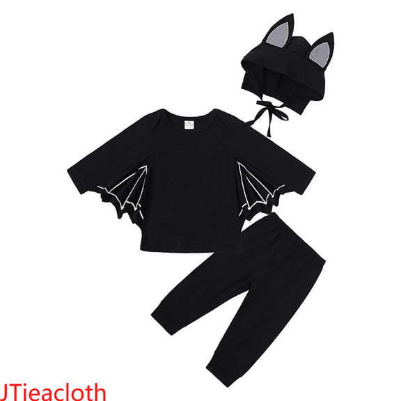 JTieacloth Boys Clothing Sets Boys Outfit Long Sleeve Bat Wing 3 Piece Set For Kids Toddler Boys Fall Winter Party Dress Up Play,Sizes 2-3 Years(Black)