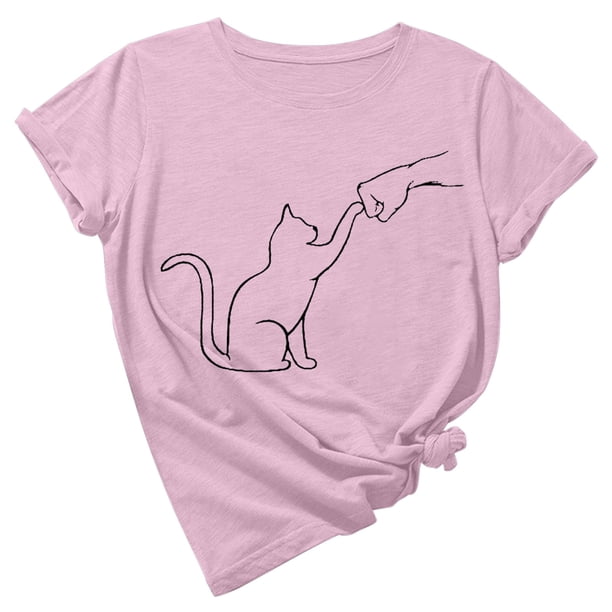 Camiseta de manga corta con estampado de animales y cuello redondo suelto a la moda de verano para mujer Pompotops hfajkhk134387