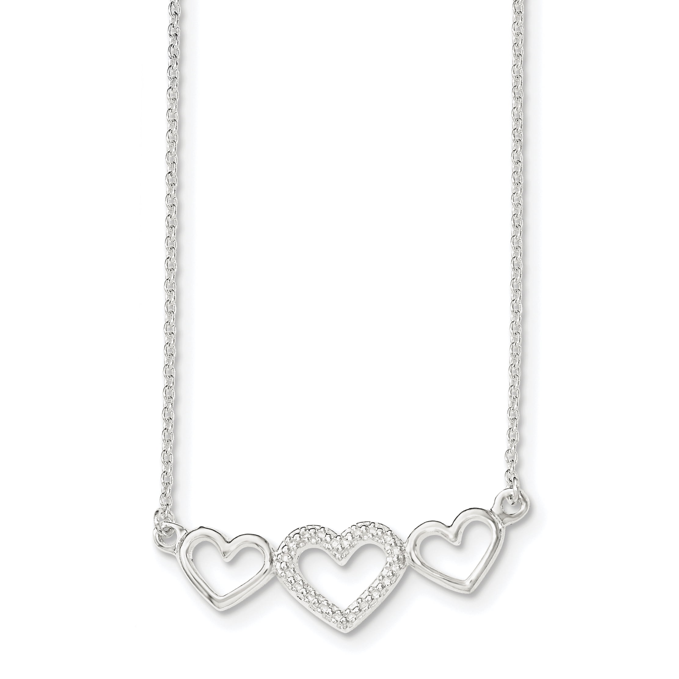 Sterling Silver Polished Textured Three Heart Necklace 18 Inches 
