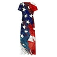 thumbnail image 3 of Maxi Dress for Women Crewneck Short Sleeve High Waist Flowy Dress 4th of July Patriotic Print Dresses Pocket, 3 of 4