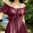 thumbnail image 4 of Women's Gothic Mini Dress Off Shoulder Puff Sleeve Lace Up Corset Dresses Sweetheart Neck A-Line Skater Dress Dark Vintage Halloween Costume Cosplay, 4 of 7