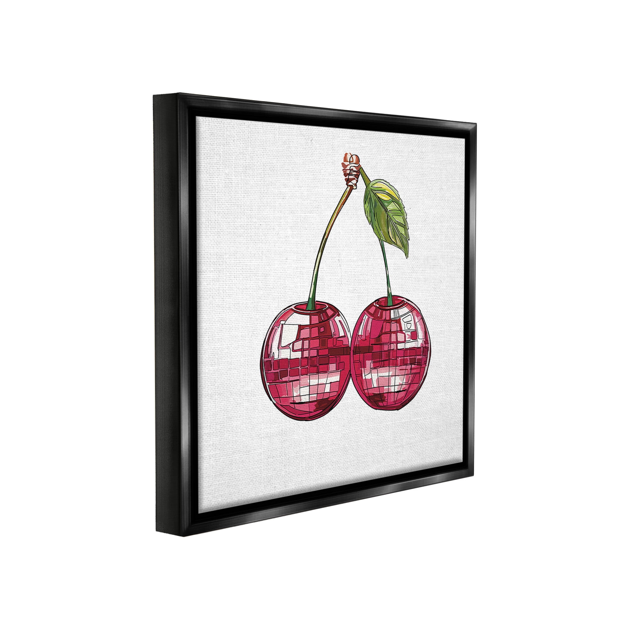Stupell Industries Patterned Cherry Fruit Food & Beverage Painting Black Floater Framed Canvas Art Print Wall Art, 25 x 25