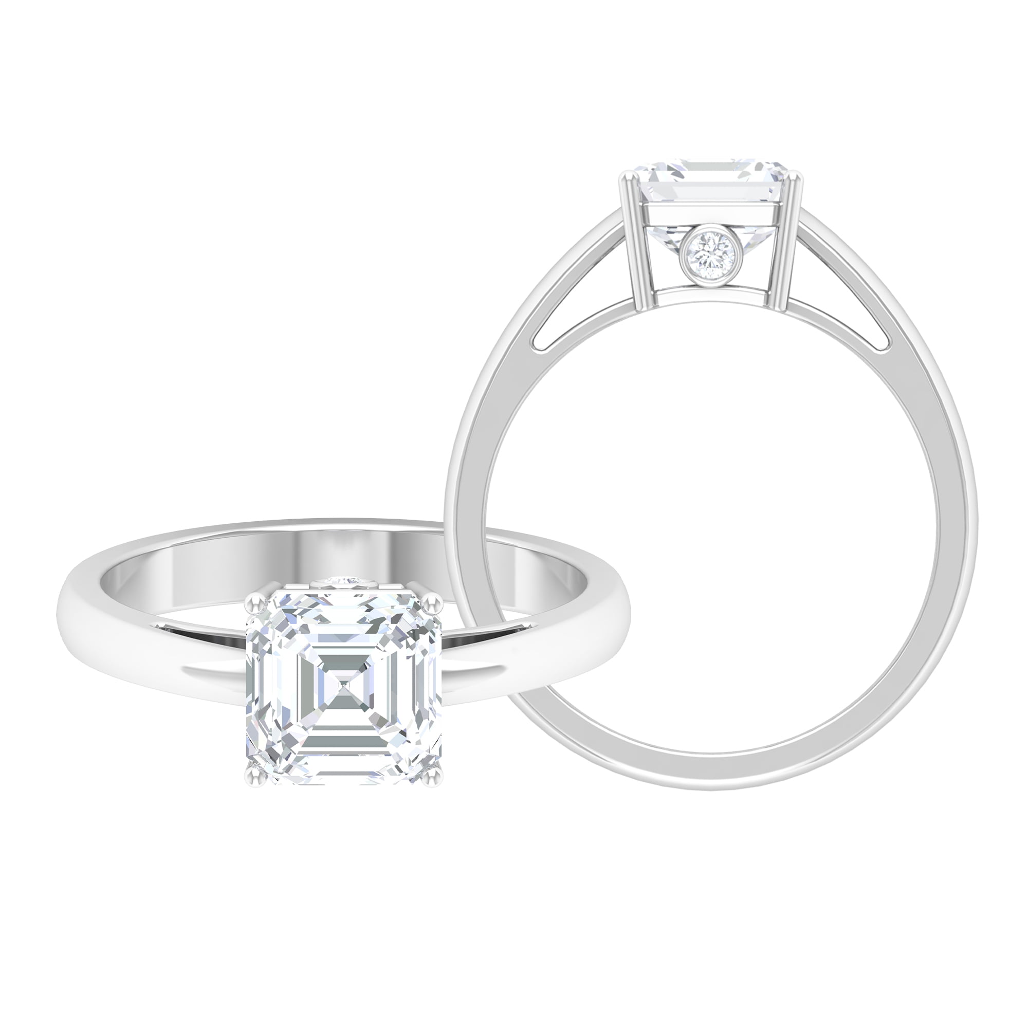 2.25 Ct Near White Asscher Cut Moissanite Diamond Engagement Ring 925 Silver 
