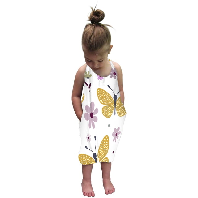 EGNMCR Rompers for Kids Baby Jumpsuit Pockets Summer Casual Rompers Kids Cute Sling Toddler Pants Kid Rompers
