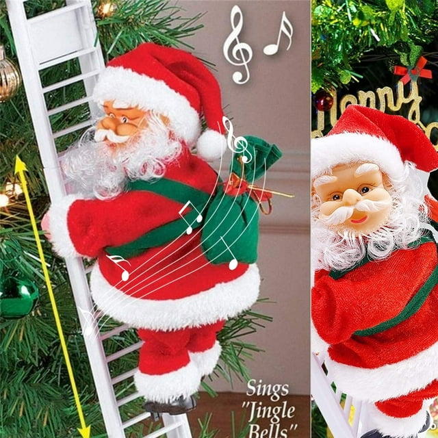 CHAO (Blanco) Escalera de Papá Noel Eléctrica Árbol de Navidad de Papá Noel con Música Navidad Súper Escalada Adorno de Papá Noel Árbol Regalos de Navidad Adornos de Puerta de Navidad Decoración del H