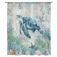 thumbnail image 2 of Teal Turtle Coastal Sheer Curtains 72 Inches Long, Summer Beach Coral Nautical Ocean Light Filering Curtains, Breathable Simi Curtain Privacy Drapes for Living Room Bedroom Window Treatment, 2 of 9