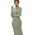 thumbnail image 3 of Lindreshi Plus Size Dresses for Women on Women's Casual Color High Collar Long Sleeve Stretch Slim Long Dress, 3 of 5
