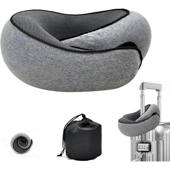 Memory Foam Gray Travel Pillow, Adult Neck Support Pillow,Removable Cover for Airplanes Offices and Cars, 1 Pack
