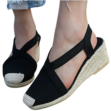 

Jacenvly 2024 New Fashion Ladies Large Size Wedges Wrapped Shoes Casual Shoes High Heel Sandals Black Sandals for Women Clearance