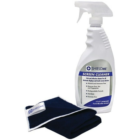 Shieldme Screen Cleaner with Microfiber Cloth, 22 oz, 12" x 12"