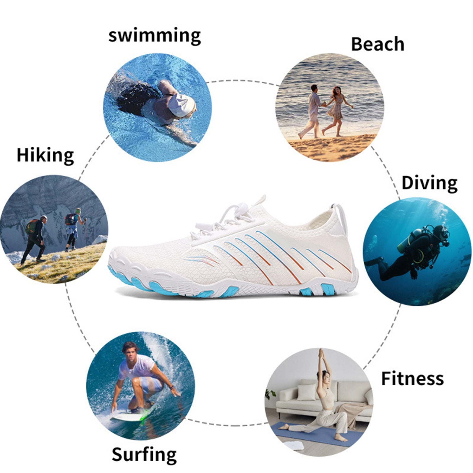 KANG Fashion Unisex Outdoor River-Trekking Shoes, Non-, Water-Resistant Aqua Shoes for Hiking, Yoga, Beach, and Outdoor Sports Activities with a Flexible, Protective Sole White 38