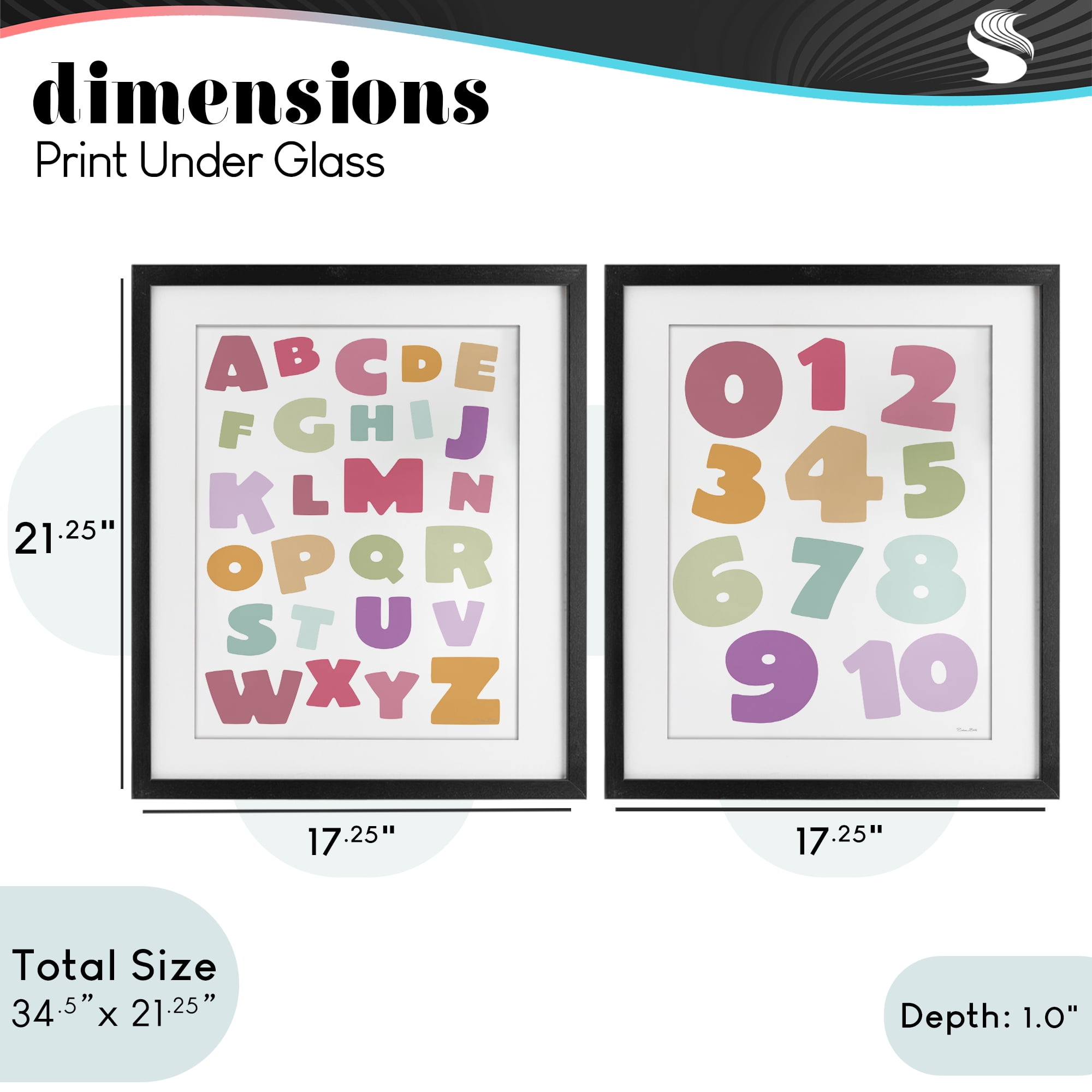 Stupell Industries Muted Letters & Numbers Educational 2 Piece Black Framed Print Under Glass Set, design by Susan Ball