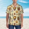 thumbnail image 2 of Bingfone Men's Short Sleeve Button Down Shirts Hawaiian Cute Owls Printed Beach Shirt, 2 of 7