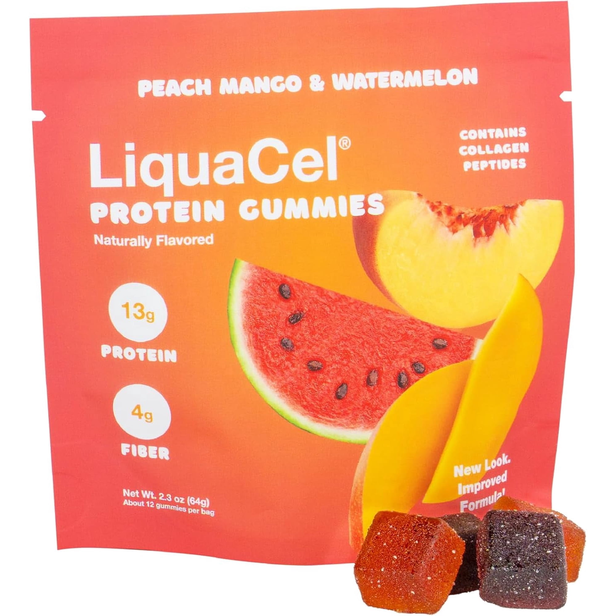 LiquaCel Protein Gummies, Watermelon & Peach Mango, 13g Protein, 1 Bag