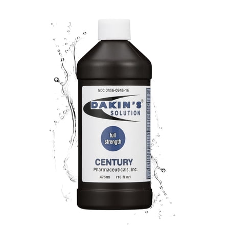 Dakin's Solution Full-Strength 0.5% Sodium Hypochlorite Wound Cleanser for Acute and Chronic Wounds, Antimicrobial No-Rinse Formula, 16 oz