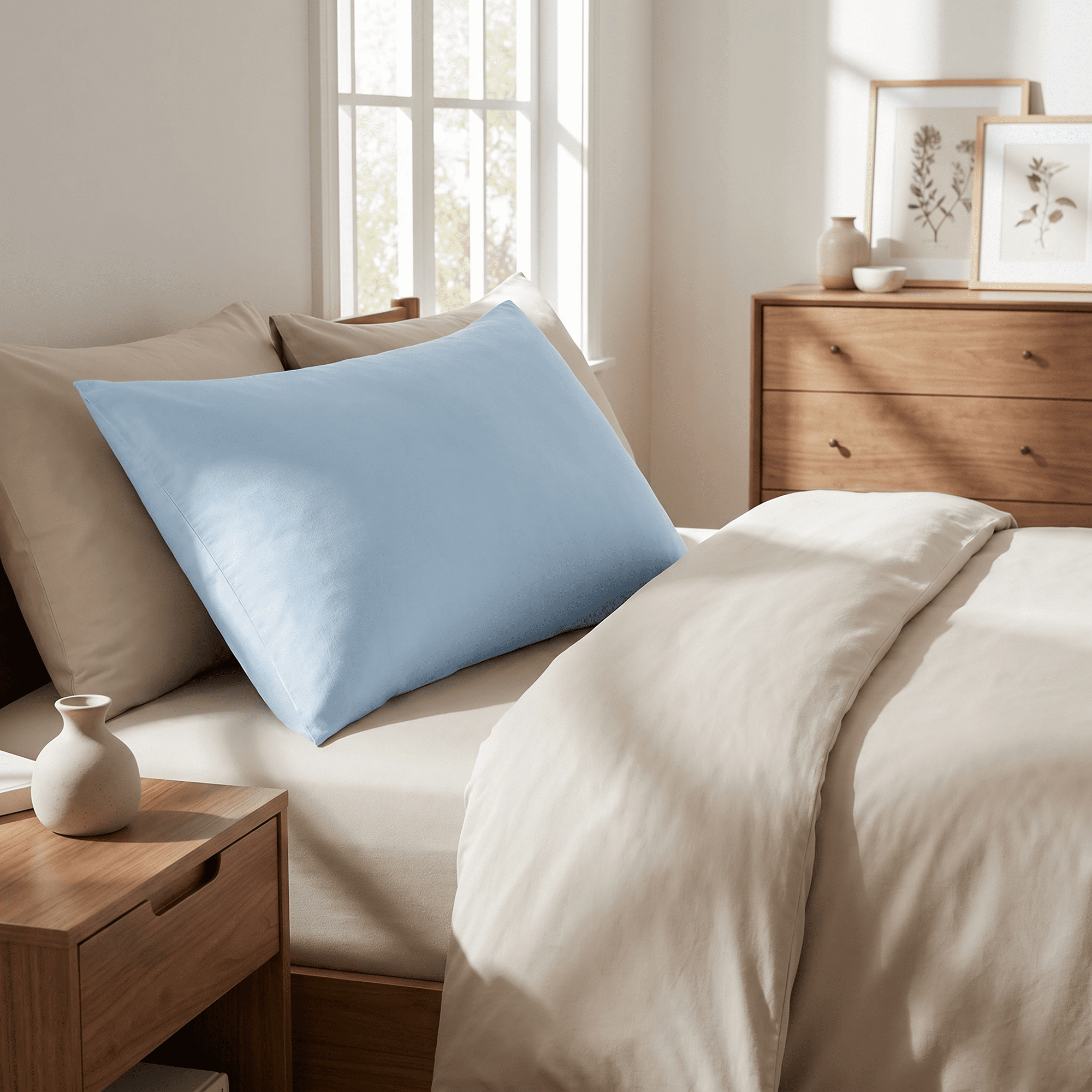 Unique Bargains 2 Pcs Cotton Pillowcase Envelope Closure Wrinkle Resistant Sky blue