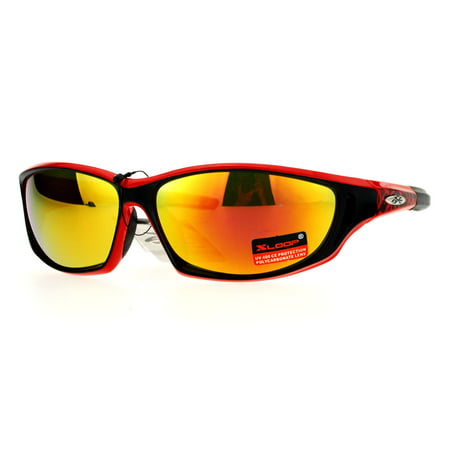 Xloop 80s Oval Mirrored Mirror Lens Warp Around Sports Sunglasses Red