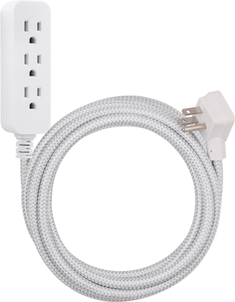 Cordinate 15ft. 3-Outlet Braided Extension Cord, Gray/White – 50011