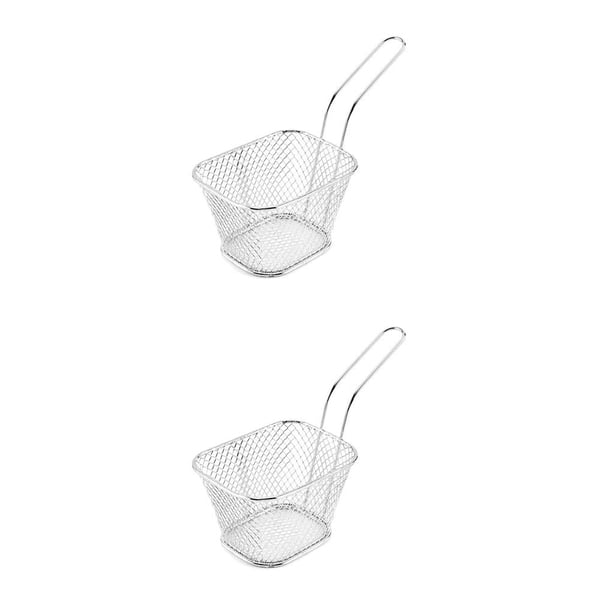 Ounissouiy Cesta para freír aperitivos Colador de aceite Cestas de acero inoxidable Colador de patatas fritas Accesorio de contenedor de almacenamiento de Plata 2piezas Ounissouiy CBP103391