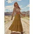 thumbnail image 3 of ZPQMNB Womens Boho Maxi Skirt,Ruffled Maxi Skirt,High-Waisted Belted Folds Long Skirt With Pockets，Suitable For Beach Vacation, 3 of 5