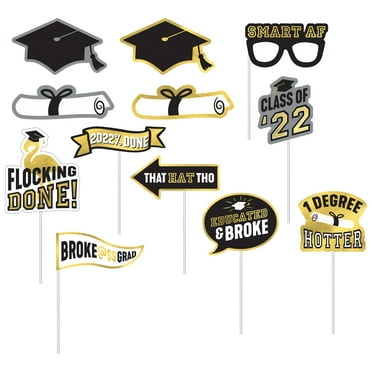 Graduation PHOTO PROPS Party Decorations Black Gold Silver Picture Booth Grad