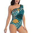 thumbnail image 3 of Haiem Tropical Leaves Women's One Piece Swimsuits Tummy Control One Shoulder Bathing Suits Ruffle Swimwear-Small, 3 of 8