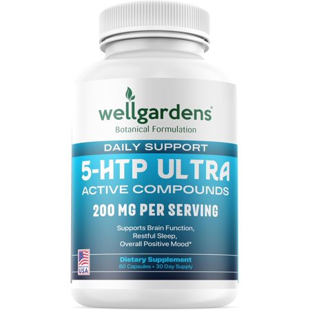 100% Pure 5-HTP Mood Sleep Support Supplement with Calcium 60 Caps