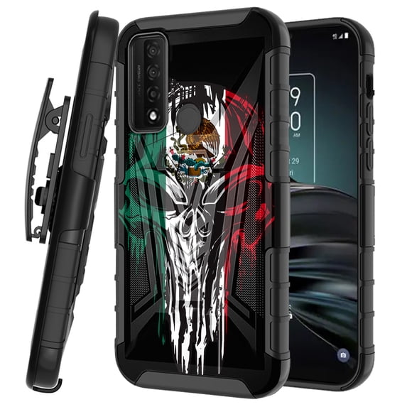 DALUX V Kickstand Holster Hybrid Phone Case Cover Compatible with TCL 30 XE 5G (2022) - Melting Skull Mexico Flag
