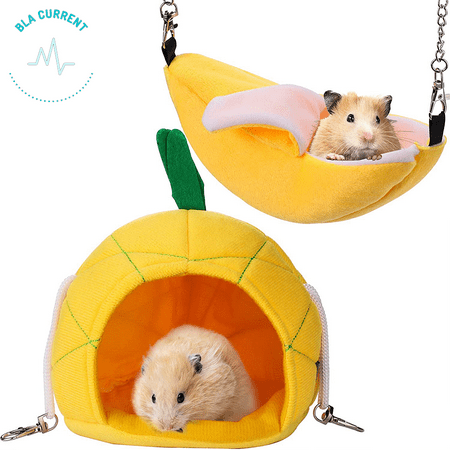 2 Pieces Hammock Soft Hamster House Bed Small Pet Animals Hamster Hanging House Cage Nest for Guinea Pig Rat Chinchilla Sleep and Play (Banana and Pineapple)