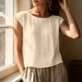 thumbnail image 2 of hoksml Women's Cotton Linen Cap Sleeve Top, Round Neck Casual Blouse, Loose Fit Summer Daily Office Wear Shirt, 2 of 9